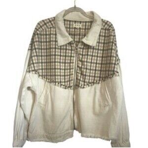 Anthropology POL Full Zip Jacket Western Beads 100% Cotton Balloon Sleeves M